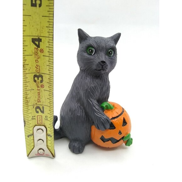 Unmarked Black Cat Halloween Hold Pumpkin Jack Lantern Resin/Ceramic? Figurine - Picture 9 of 10